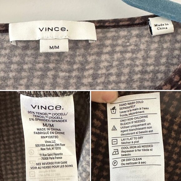 Vince Brown Black Houndstooth Crew-Neck Long Sleeve Top Women's Size Medium - Picture 16 of 16